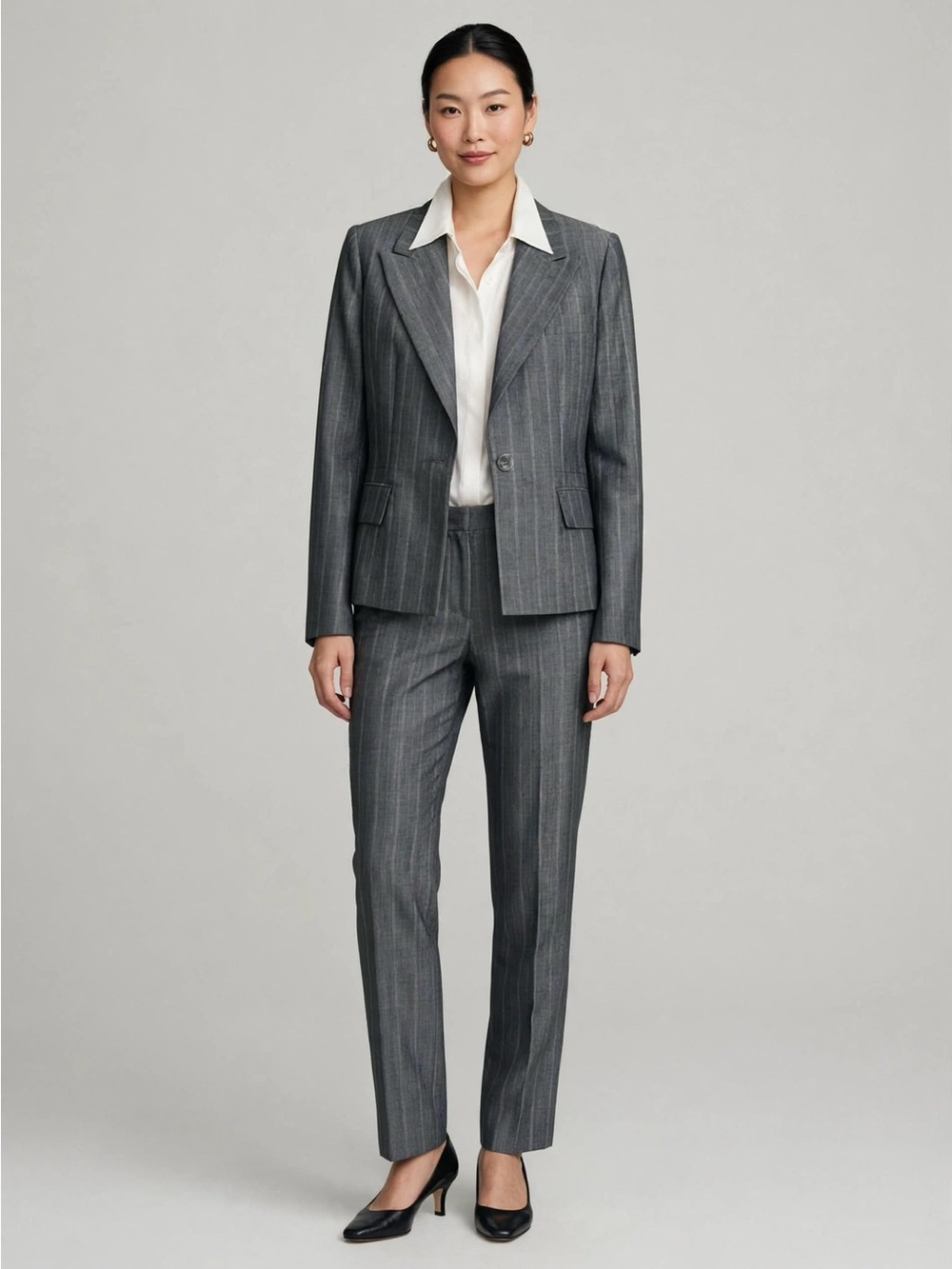 Anne Klein classic gray pinstripe suit jacket 8P